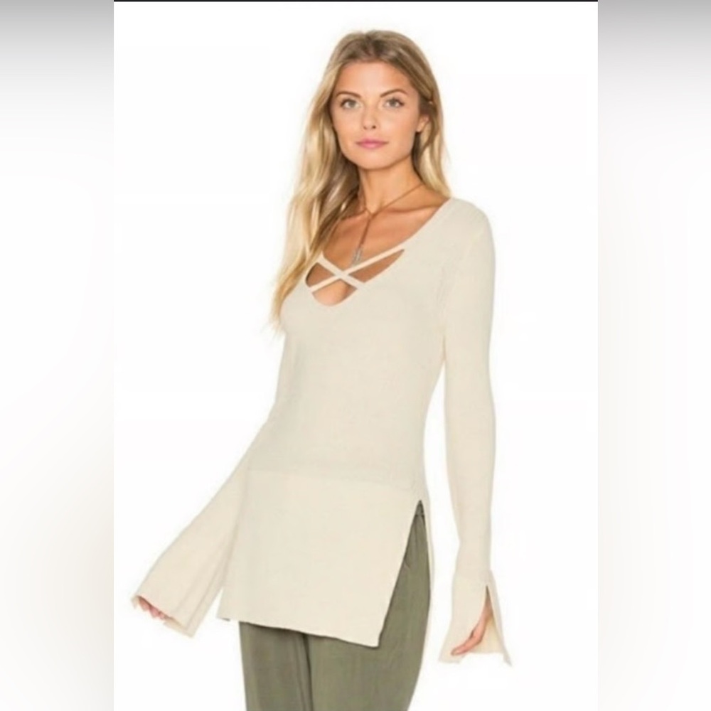 Free People Ivory Crisscross Long Sleeve Tunic